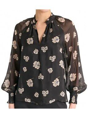Cartolina Nantucket Sawyer Silk Blend Floral Sheer Blouse Black Size XS